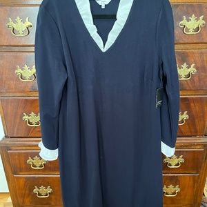 Crown & IvyTM Ru`e Trim Ponte Dress Size Large NWT Navy with White